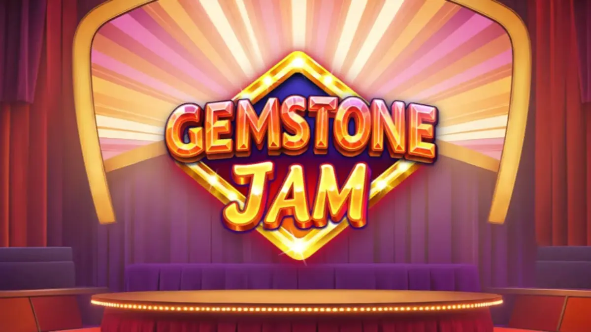 Tampilan antarmuka slot seluler Gemstone Jam dengan desain panggung TV yang elegan