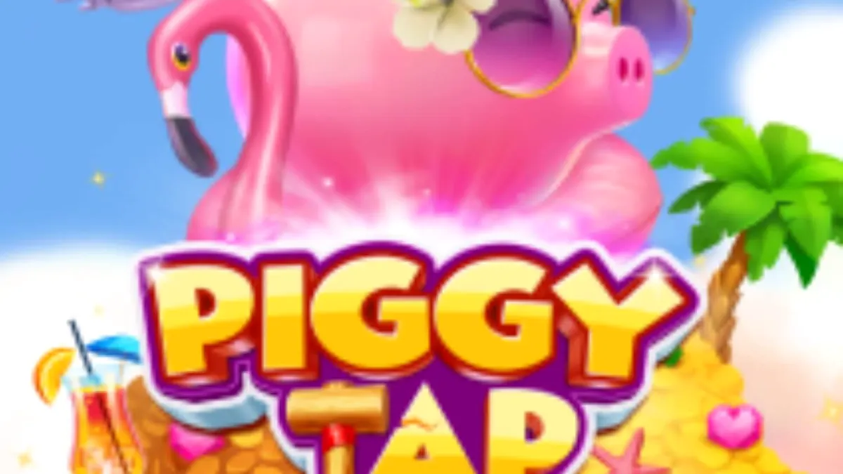 Piggy Tap slot game interface with a tropical theme and piggy character