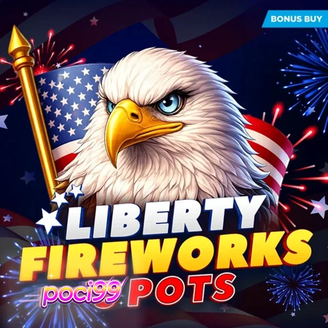 Tampilan visual slot Liberty Fireworks 3 Pots dengan tema perayaan kembang api